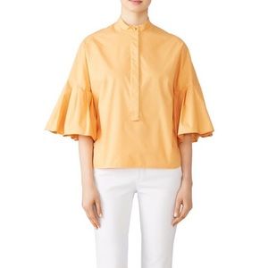 Genny Pleated Poplin Cotton Shirt Top Ruffle Sleeves Mock Neckline Size 2